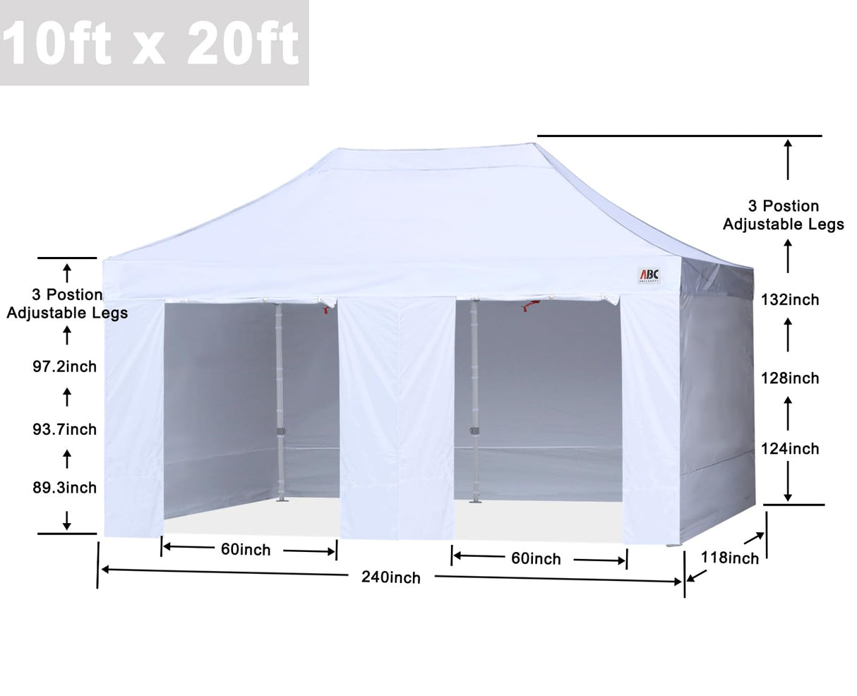 ABCCANOPY Easy Pop Up Canopy Tent with Sidewalls 10X20 Commercial -Series,White ABCCANOPY