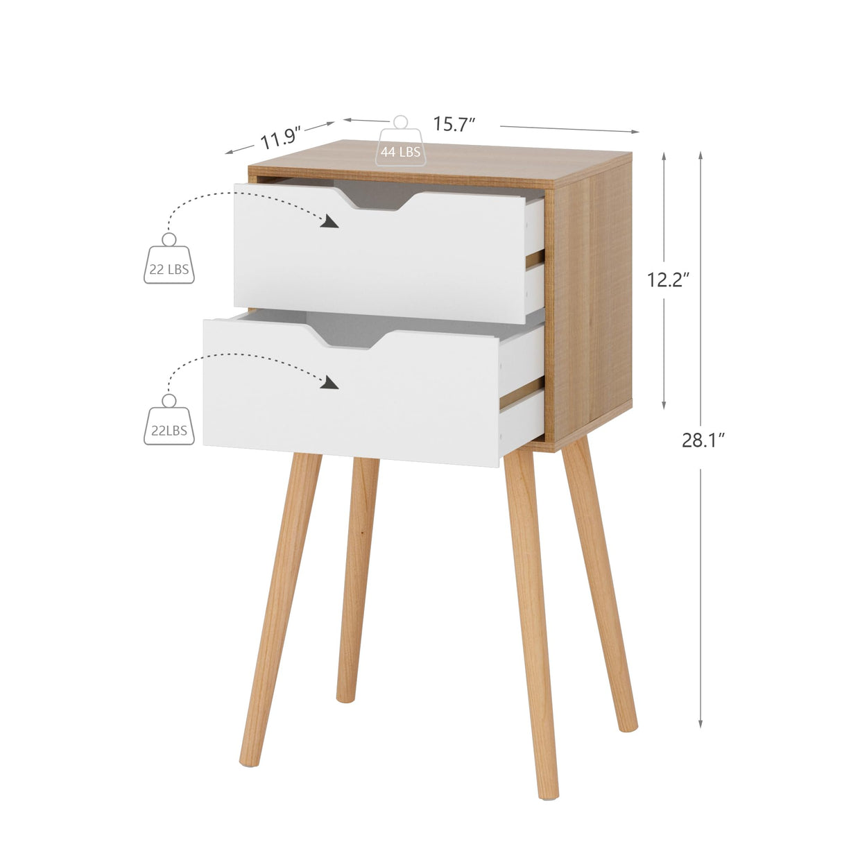 JAXPETY Nightstands Set of 2, Night Stand with Drawers, Bedside Tables with Solid Wood Legs and Large Storage Space, End Table, Side Table, for Bedroom, Natural JAXPETY