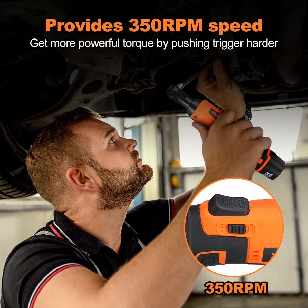 GOCHIFIX 12V Electric Cordless Ratchet Wrench Set 50Ft-lbs Ratchet Wrench with Quick Sleeve Replacement and LED Light GOCHIFIX