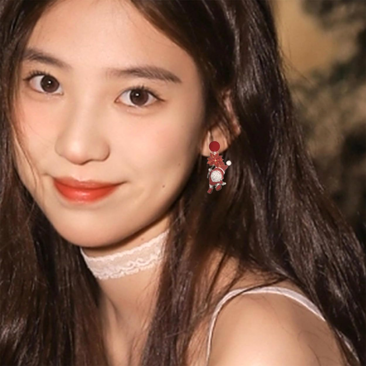 JeanBeau 4 Pairs Christmas Wooden Santa Dangle Drop Earrings Bulk for Women Cute Holiday Earrings Lightweight Wood Round Stud Xmas Book Decoration Accessories Jewelry Gift Jean Beau