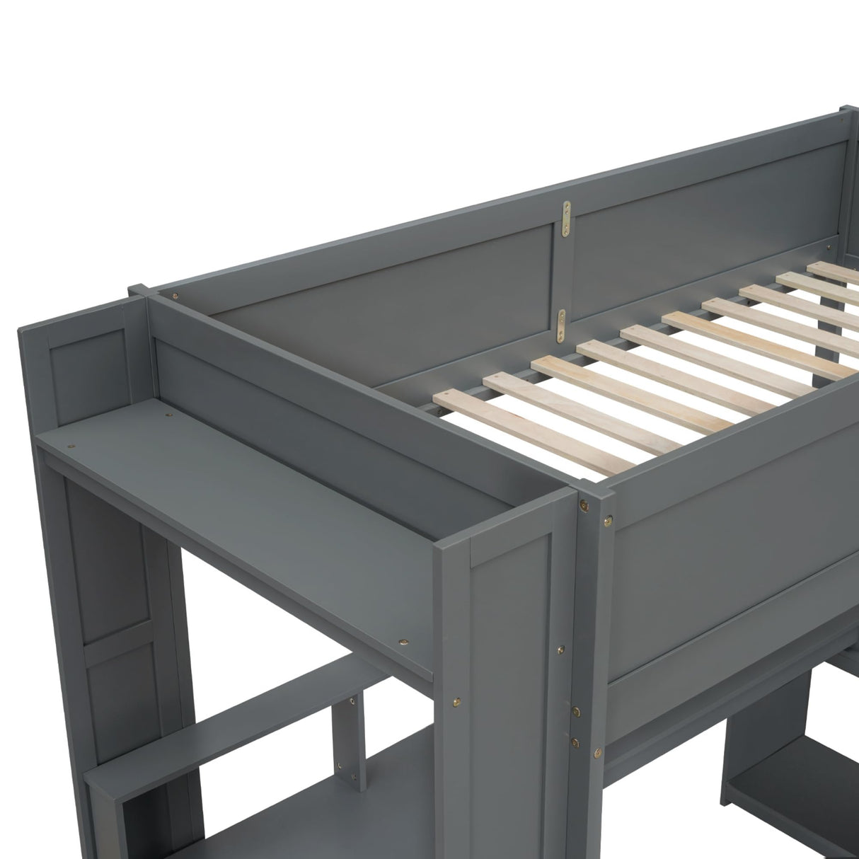 Twin Size Loft Bed - Wooden Gaming Loft Bed with Desk, Storage Shelves, Cabinets, Drawer, LED & Charging Station, Heavy Duty Bed Frame with Safety Guardrails for Bedroom Dormitory Guest Room, Grey Ibraccieni