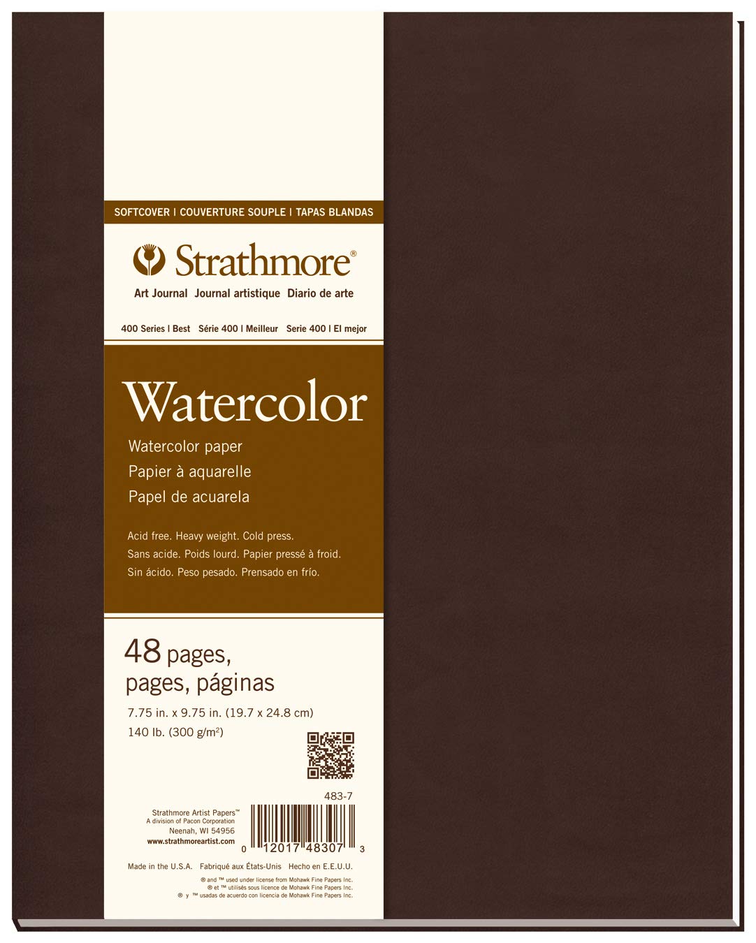 Strathmore 483-7 Softcover Watercolor Art Journal, 7.75" x 9.75", White, 24 Sheets Strathmore