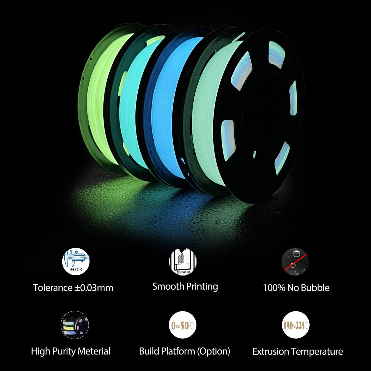 iSANMATE 3D Printer Filament Bundle, Glow in The Dark Filament Multicolor, Green, Blue and Blue-Green, PLA Filament 1.75 mm, Dimensional Accuracy +/- 0.03 mm, 250g X 4 Pack iSANMATE