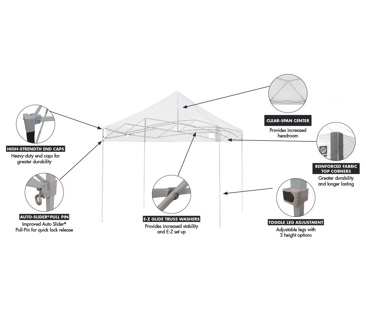 E-Z UP Ambassador Instant Pop Up Canopy Tent, 10' x 10', Roller Bag and 4 Piece Spike Set, White E-Z UP