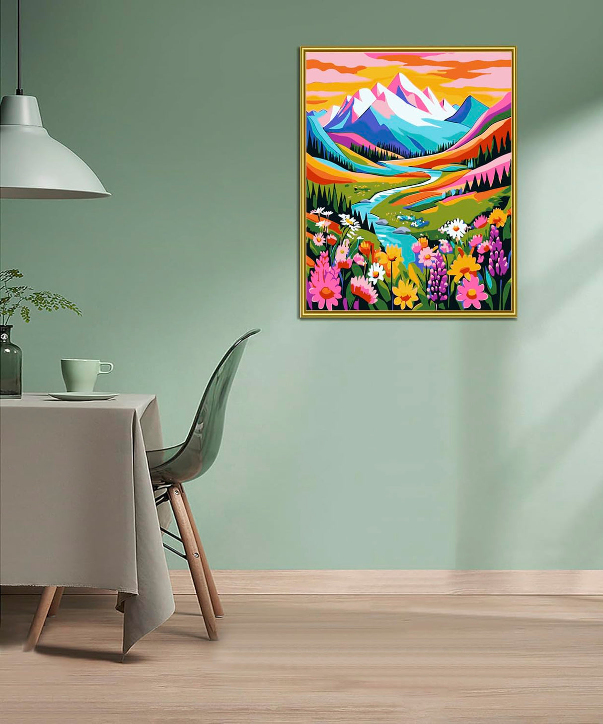 DIYDECORFUN Mountain Paint by Numbers Kit for Adults, Flower Mountain Paint by Numbers Kits for Beginner, Adult Paints by Number Kit on Canvas Adult DIY Arts Crafts for Home Wall Decor(16x20in) DIYDECORFUN