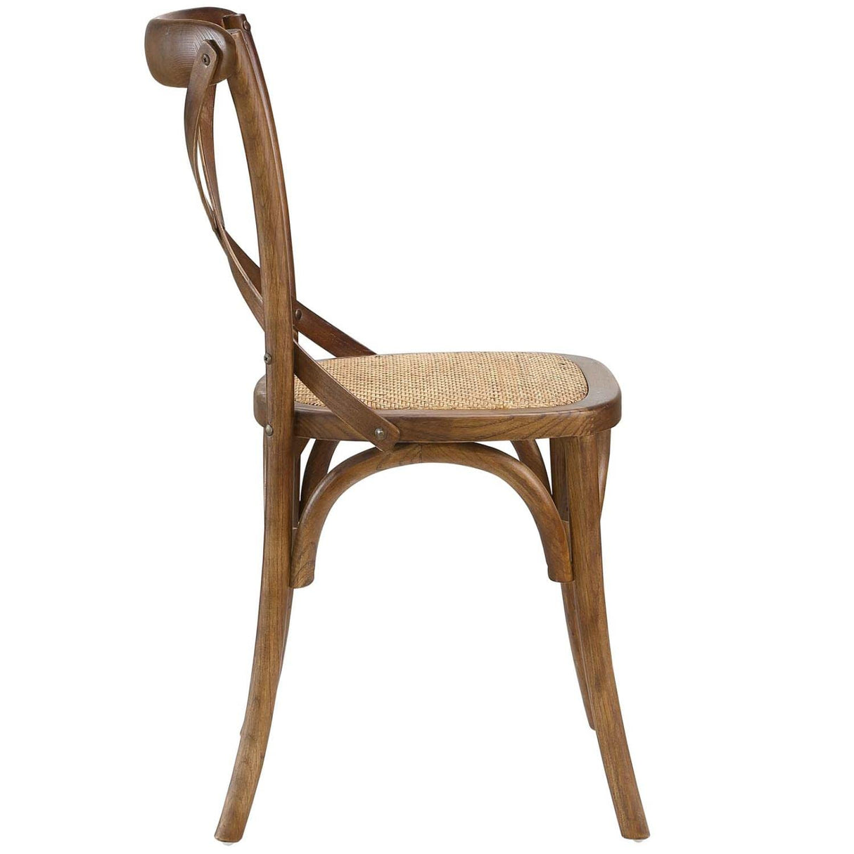Modway Gear Rustic Modern Farmhouse Elm Wood Rattan Dining Chair in Walnut Modway