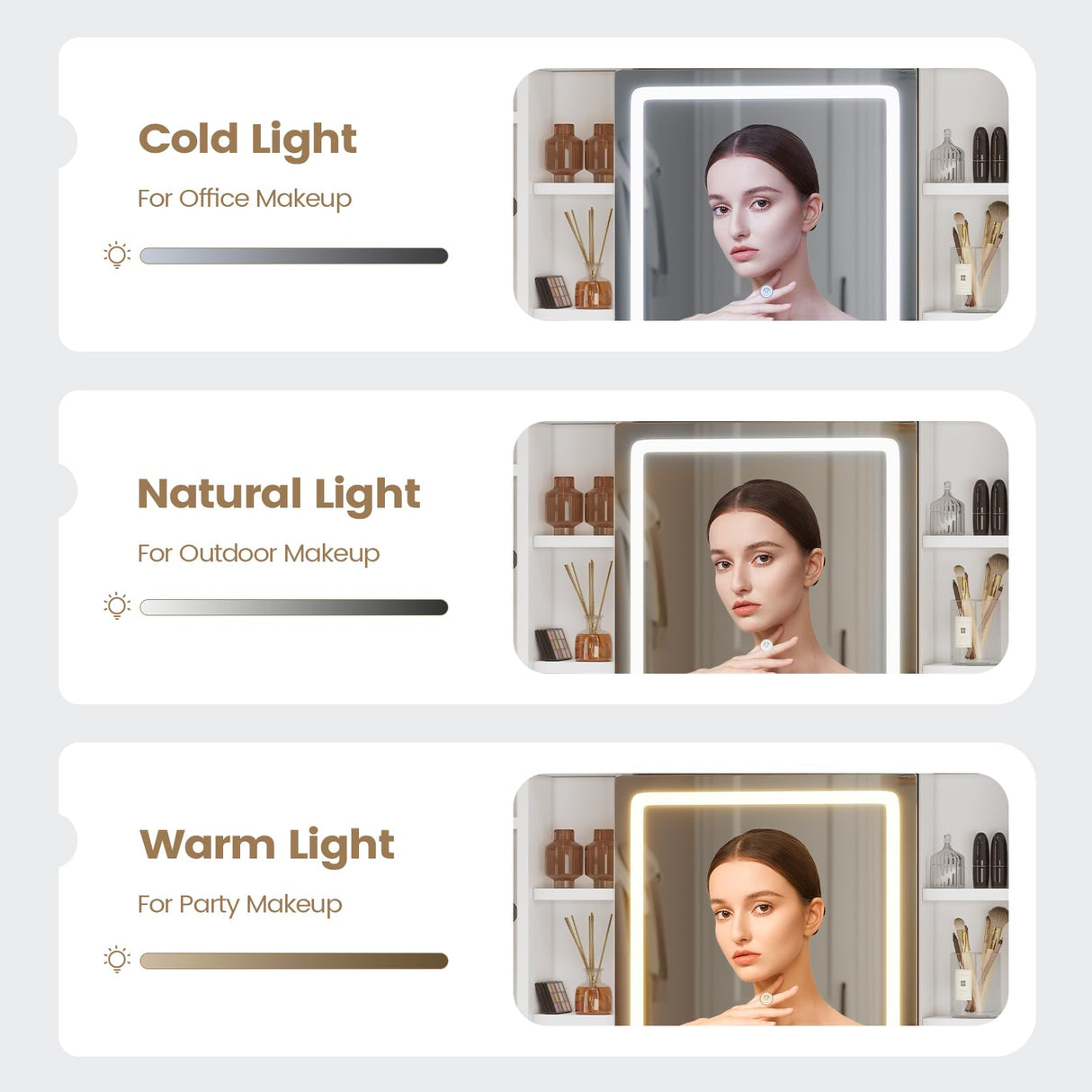 AOGLLATI Makeup Vanity with Lights in 3 Colors, White Vanity Desk with Mirror and Lights, Vanity Table with Charging Station, Makeup Desk with Visible Drawers, Hidden and Open Storage Shelves AOGLLATI