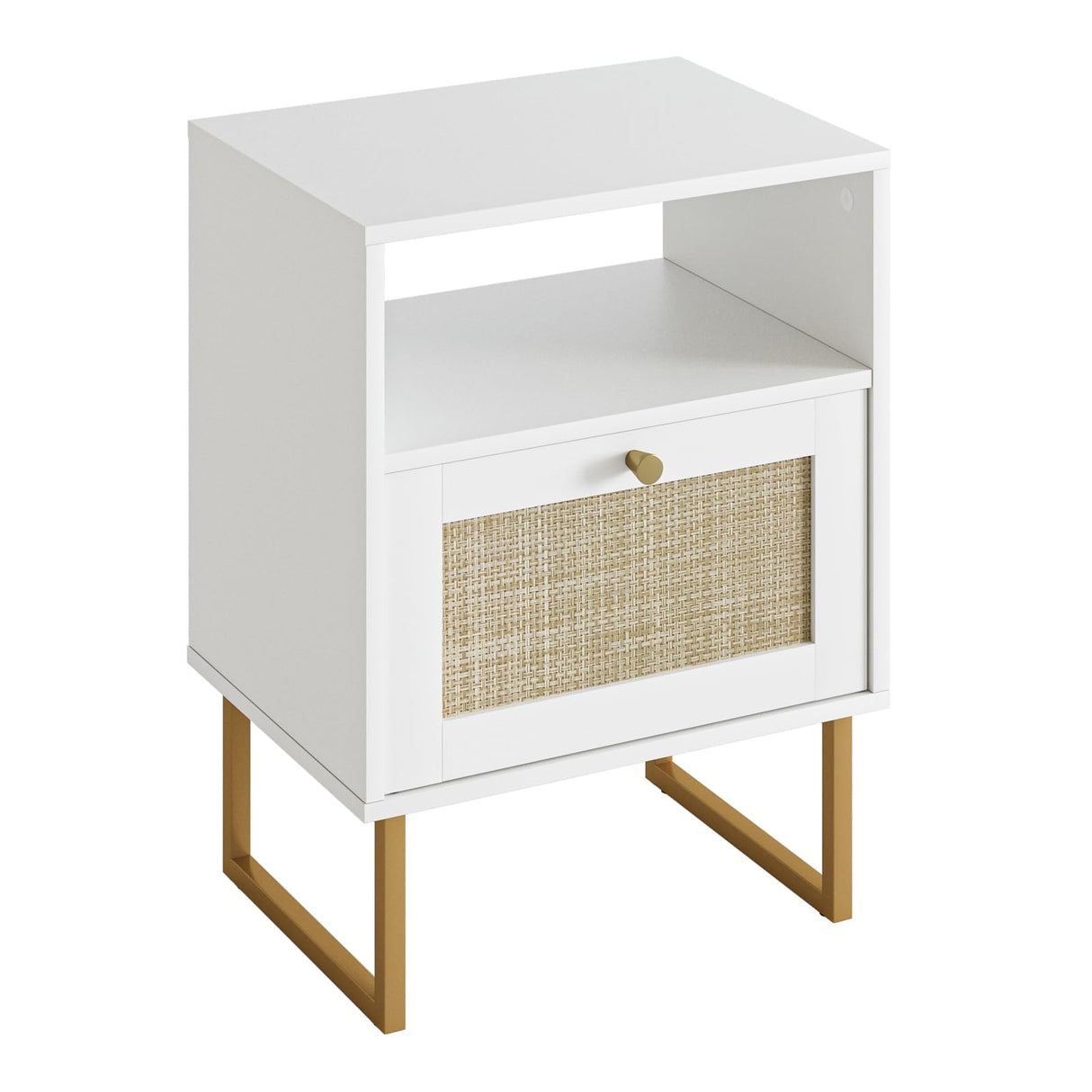 Acodaiuy Rattan Nightstand, Boho Night Stand Wood Farmhouse Bedside Table with Storage, End Side Accent Table for Bedroom,Living Room,White Acodaiuy