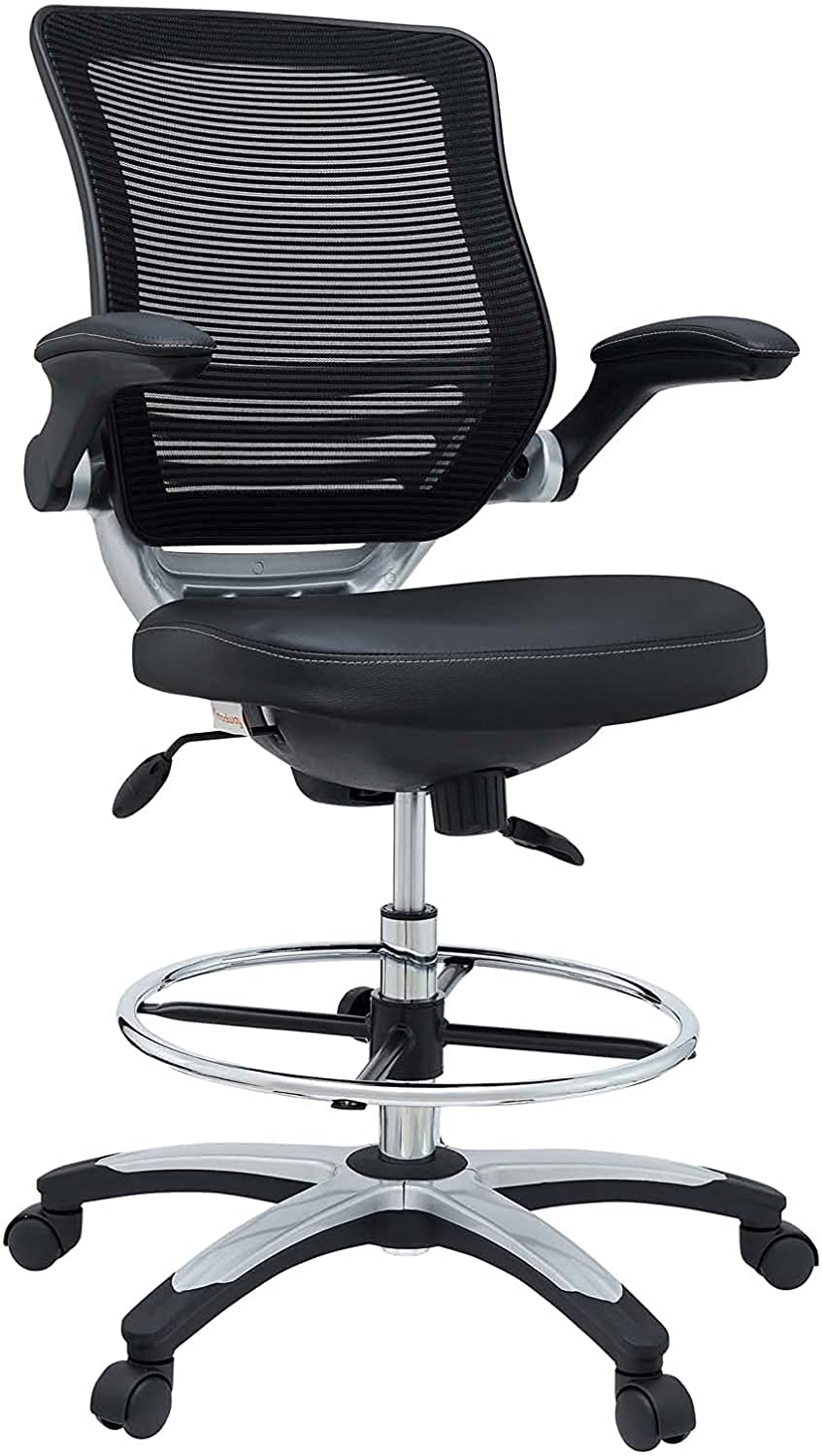 Modway Edge Drafting Chair - Reception Desk Chair - Flip-Up Arm Drafting Chair in Black Modway