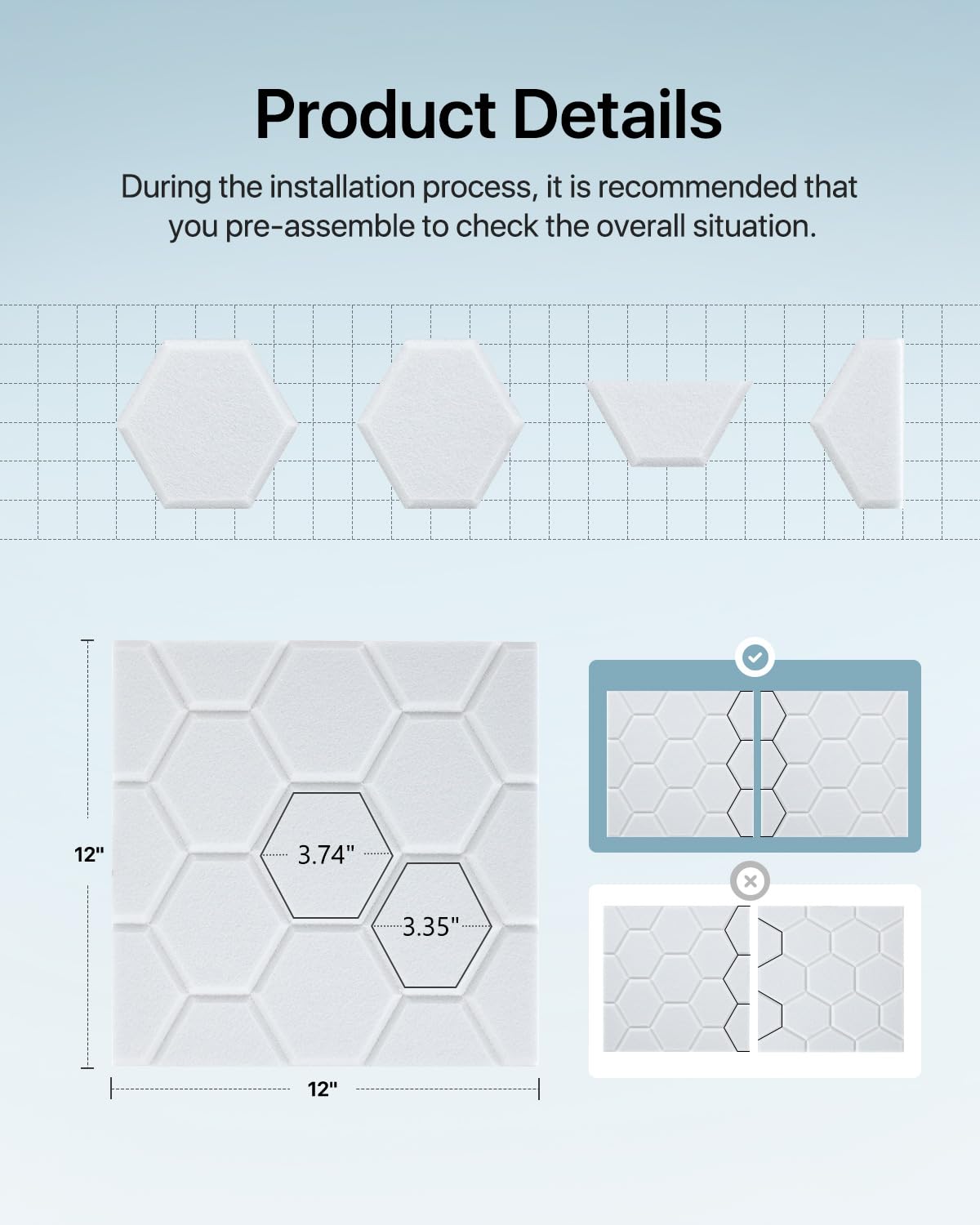 Soundsbay Soundproof Wall Panels, 18 Pack Sound Proof Foam Panels for Walls, Self Adhesive Honeycomb Acoustic Panels, Noise Cancelling Wall Panels for Wall Decorative, Ceiling, Door 12"×12"×0.4" Soundsbay
