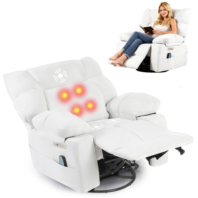 DYHOME Rocking Recliner Chair, White Swivel Massage Rocker Recliner Chairwith Heated, Electric Recliner Chairs for Adults, Modern Lazy Boy Single Lounge Sofa for Living Room,Bedroom, Nursery