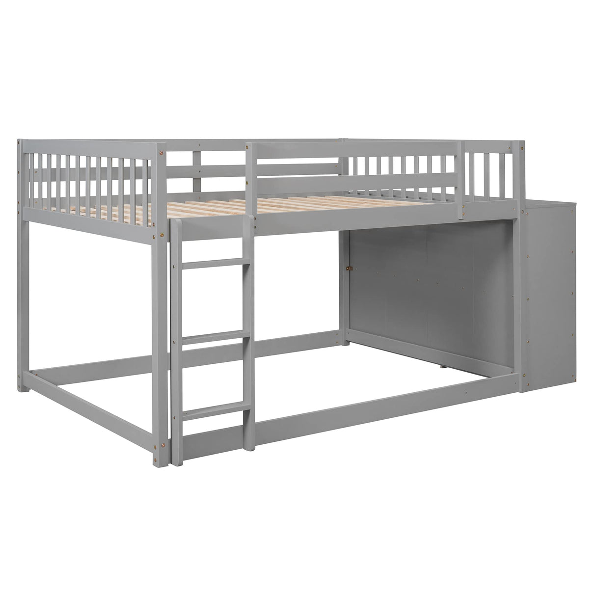 Harper & Bright Designs Full Over Full Bunk Bed with Storage, Wood Floor Bunk Beds with 4 Drawers and 3 Shelves, Low Bunk Bed, Full Loft Bed for Kids, Girls Boys, Teens, Adults (Gray) Harper & Bright Designs