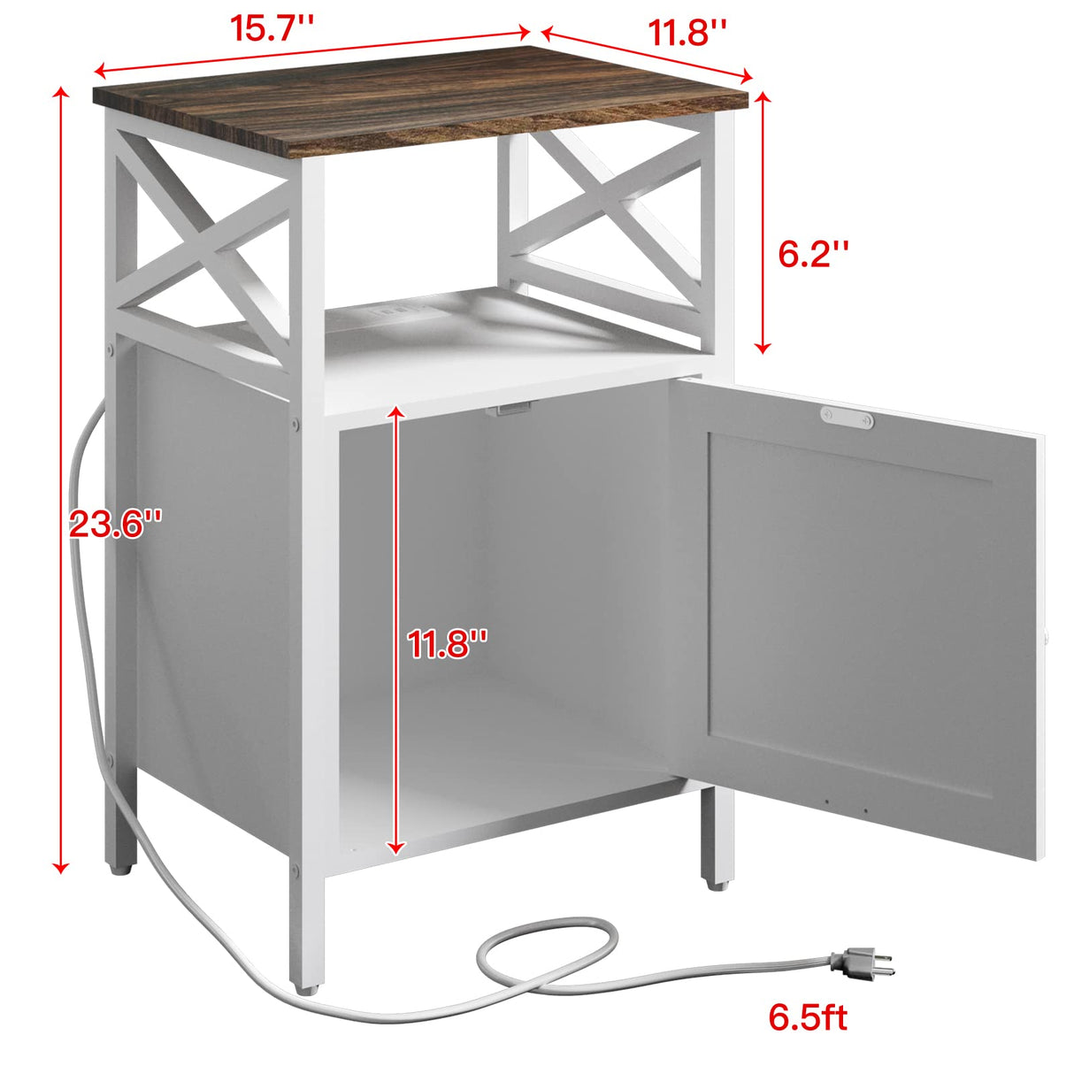 FFBCFDK End Table with Charging Station, Side Table with Power Outlet & USB Ports, Nightstand with 2 Tiers Storage Space and Storage Cabinet, Sofa Side Tables for Bedroom, Living Room,Office, White FFBCFDK
