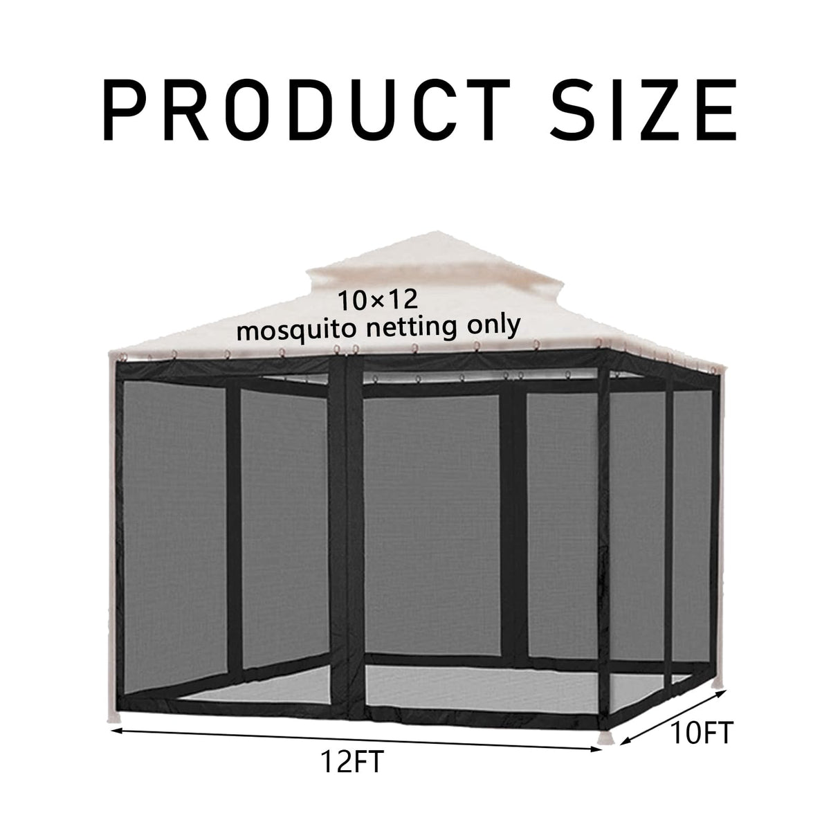 Hisecome 10' x 12' Gazebo Universal Replacement Mosquito Netting,Black Outdoor Canopy Net Screen 4-Panel Sidewall Curtain, with Zippers,Mosquito Netting(Only) Hisecome
