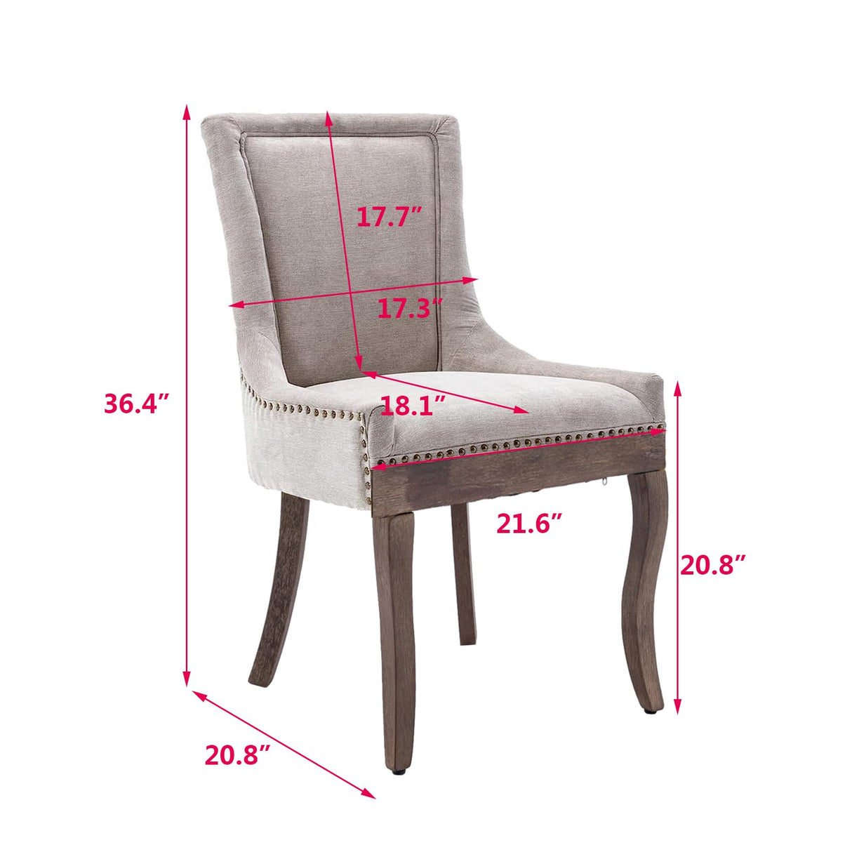 Aoowow Fabric Vintage Upholstered Side Chairs Set of 6, Farmhouse Solid Wood Kitchen Dining Room Chairs with Nailheads Legs (Fabric Beige) Aoowow