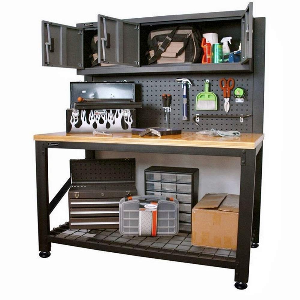 Homak 59-Inch Wood Top Workbench with 3 Door Cabinet, Steel, GS00659031 Homak