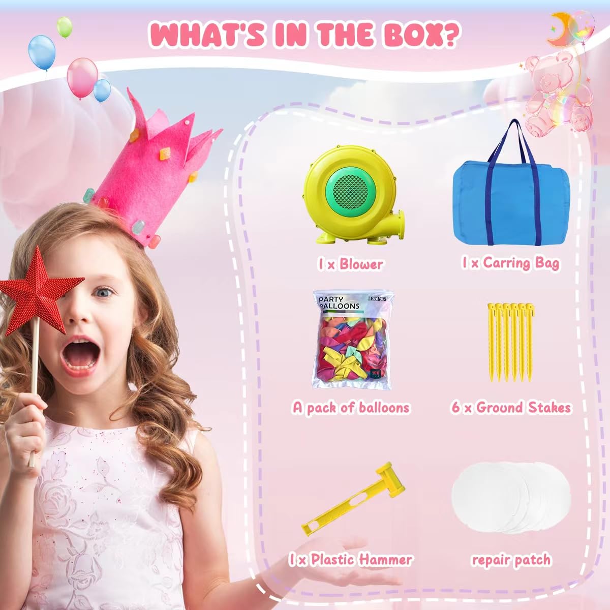 FINCOME Inflatable Bounce House for Kids, White Bounce House with Slide, Jumping Bouncy Castle for Kids Birthday Party, Wedding, Backyard Indoor/Outdoor White (with Blower) FINCOME