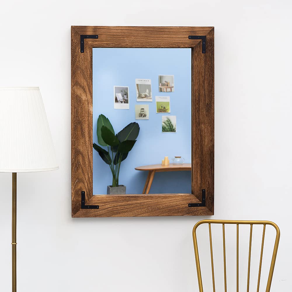 YOSHOOT Rustic Wooden Framed Wall Mirror, Natural Wood Bathroom Vanity Mirror for Farmhouse Decor, Vertical or Horizontal Hanging YOSHOOT