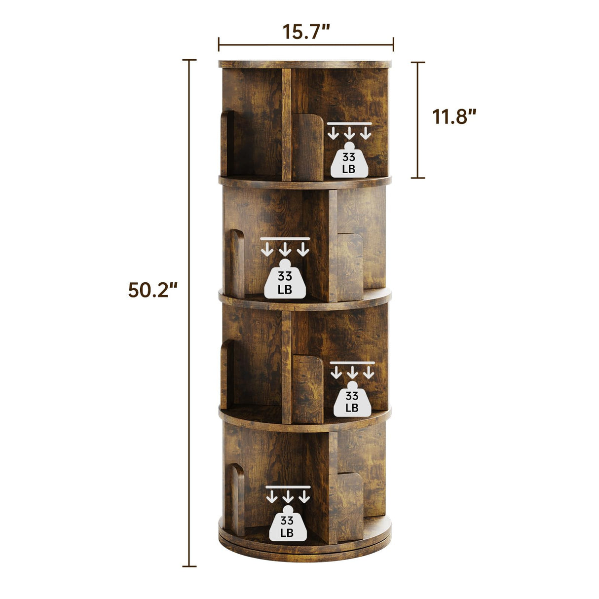 oneinmil Rotating Bookshelf, 360° Rotating Bookcase for Small Space, Corner Bookcase for Bedroom, Living Room, Study Room, 4 Tier, Brown oneinmil