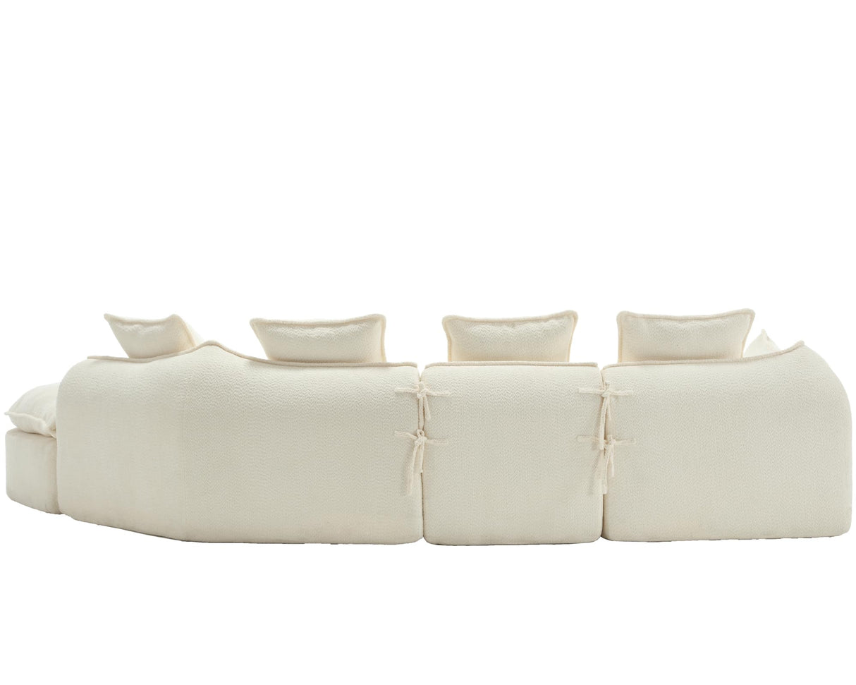 137.8” Curved Boucle Sofa Couch, Modern Sectional Sofa Cloud Deep Seat Couch with 4 Pillows, Comfy Modular 5-Seat Couches for Living Room Apartment (Beige) Haplized