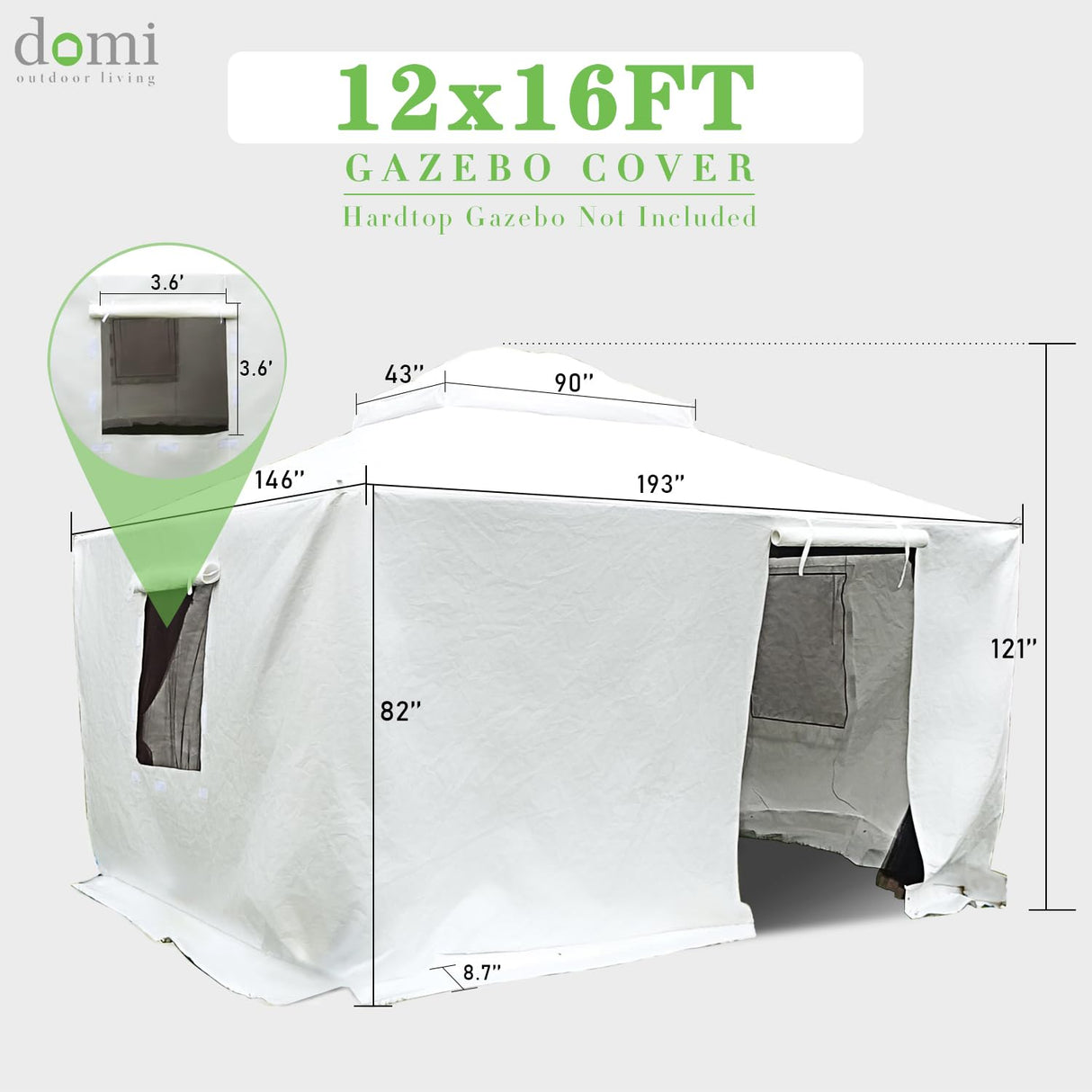Domi 12' x 16' Universal Winter Gazebo Cover - All Season Waterproof Enclosed With Sidewalls & Ventilated Mesh Windows, All-Weather Outdoor for Hardtop Gazebos, White domi outdoor living