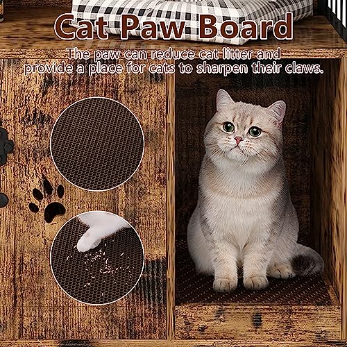 DKLGG Cat Litter Box Enclosure with 3 Shelve, Large Wood Cat Litter Box Furniture with Hook and Scratch, Hidden Wood Sturdy Cat Washroom, Fit Most of Litter Box DKLGG