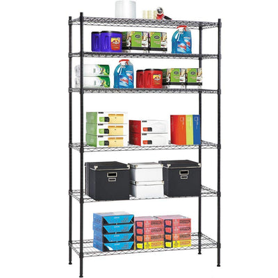 6-Tier Wire Shelving Unit,Adjustable Metal Storage Rack,42" W x 16" D x 72" H,Heavy Duty Black Wire Shelf,1500 lbs Capacity,NSF Certified, Multi-Use Storage Rack for Kitchen, Garage, Pantry, Basement