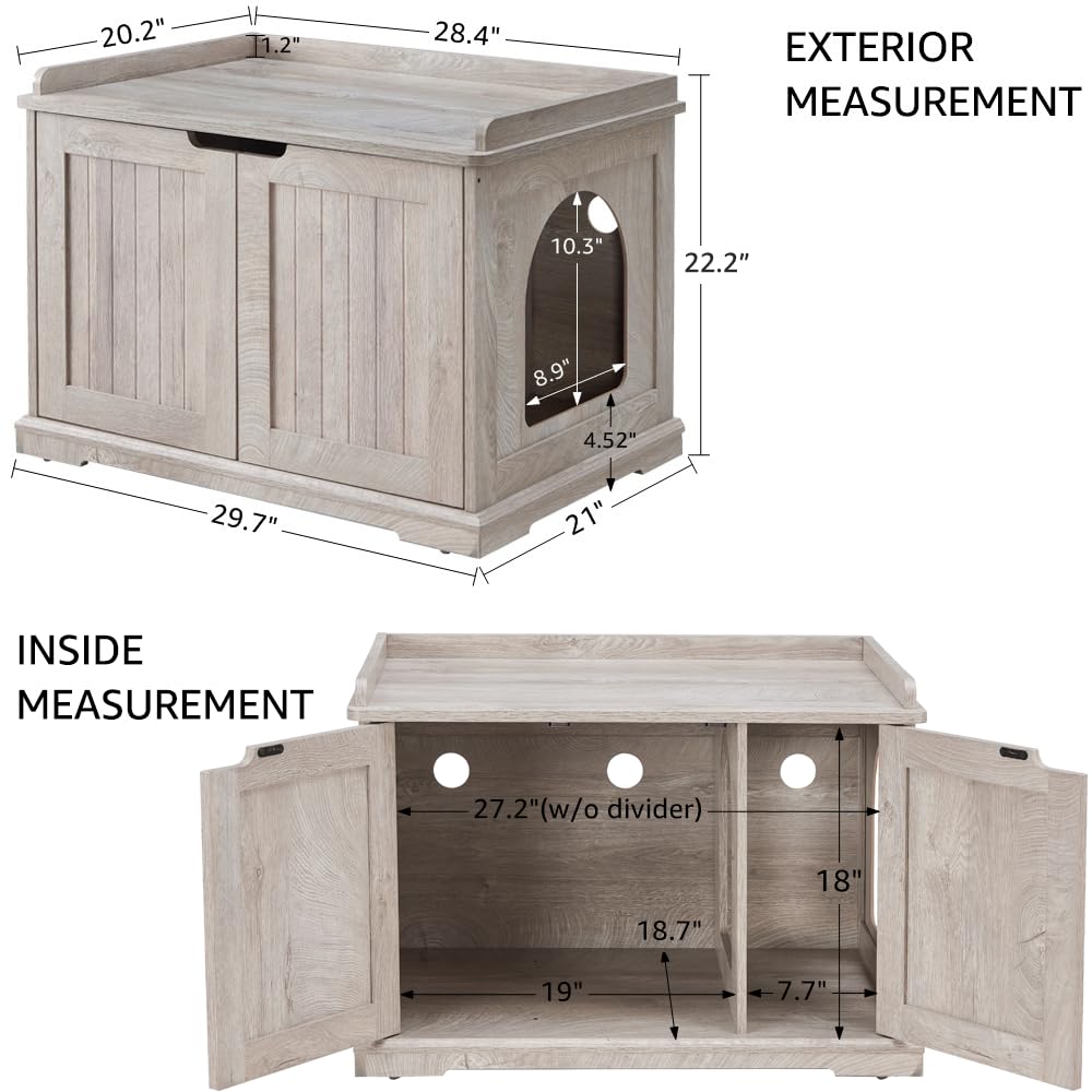 unipaws Cat Litter Box Enclosure Furniture, Hidden Litter Box Cover Washroom, Dog Proof Cabinet for Large Cat, Hideaway House, Weathered Grey unipaws