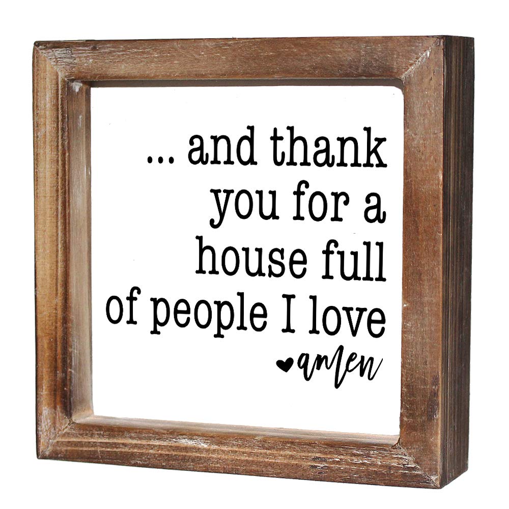 MACVAD Rustic Torched Wood Small Box Sign for Home Decor,Freestanding Thank You Sign for Kitchen,Square Wood Block Sign Table Decor,6" x 6" x 1.57" MACVAD