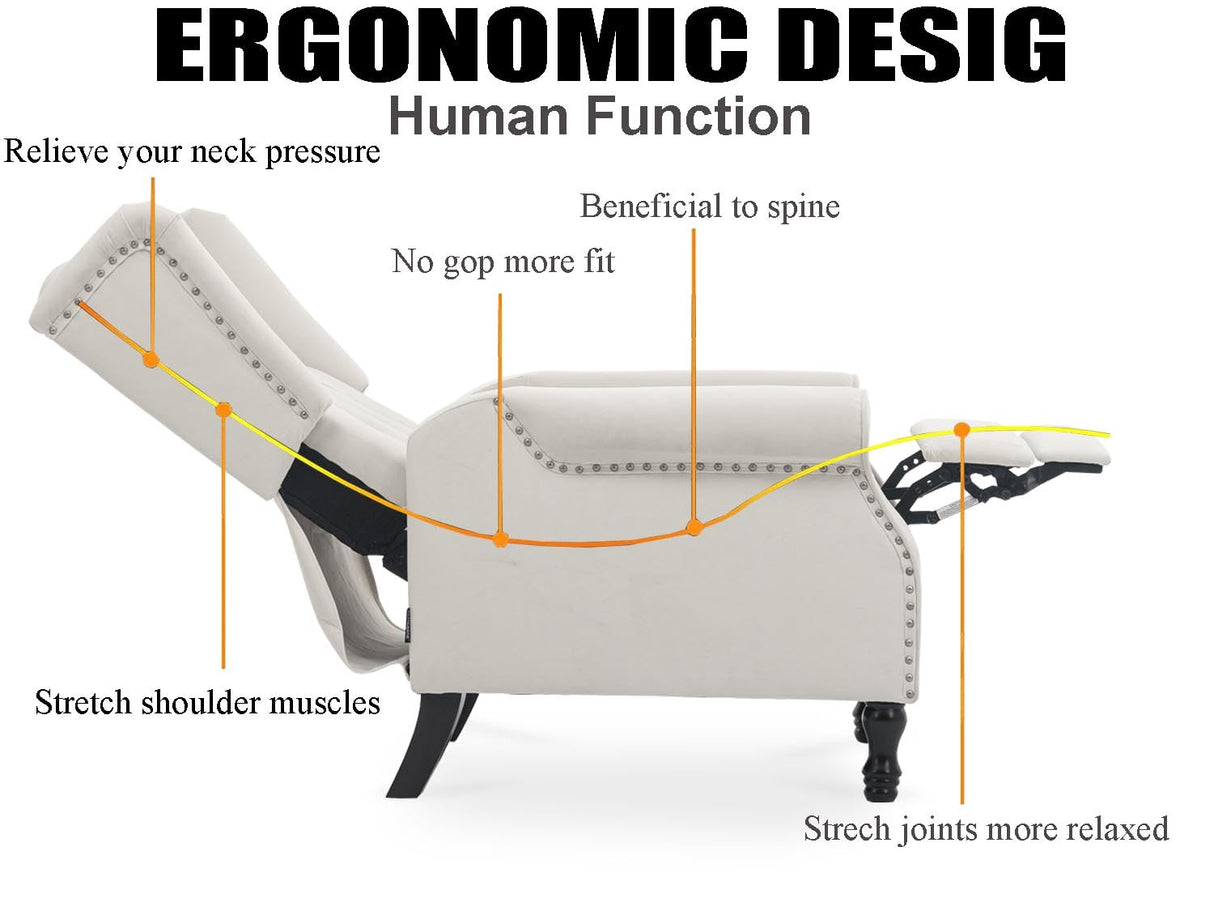 Altrobene Velvet Accent Chair, Push Back Recliner Chair, Wingback Arm Chair for Living Room/Bedroom/Home Theater/Reception Area, Light Beige Altrobene