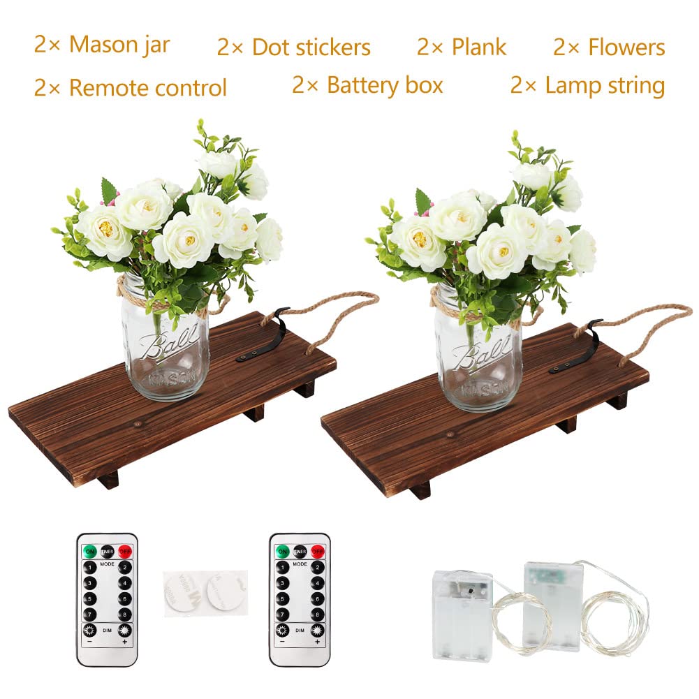 AerWo 2Pcs Mason Jar Sconces Wall Decor, Handmade Rustic Sunflower Wall Decor with LED Fairy Lights and Flowers, Hanging Mason Jar for Farmhouse Kitchen Decorations Living Room Lights AerWo