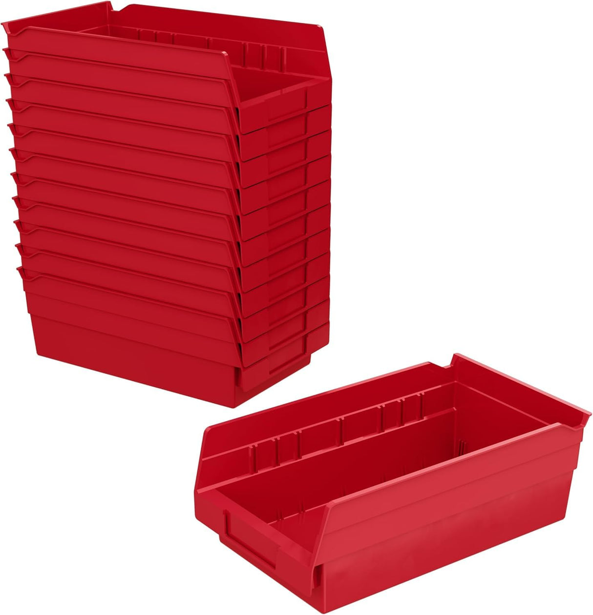 Akro-Mils 30130 Plastic Shelf Bins, Heavy Duty Storage Bins for Garage, Closet, and Drawer Organization, 12-Inch x 6-1/2-Inch x 4-Inch, Red, 12-Pack Akro-Mils