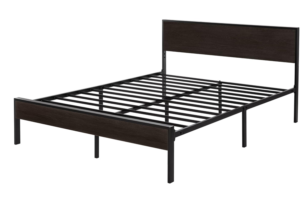 SHA CERLIN Heavy Duty Queen Bed Frame with Headboard and Under-Bed Storage - Black Oak SHA CERLIN