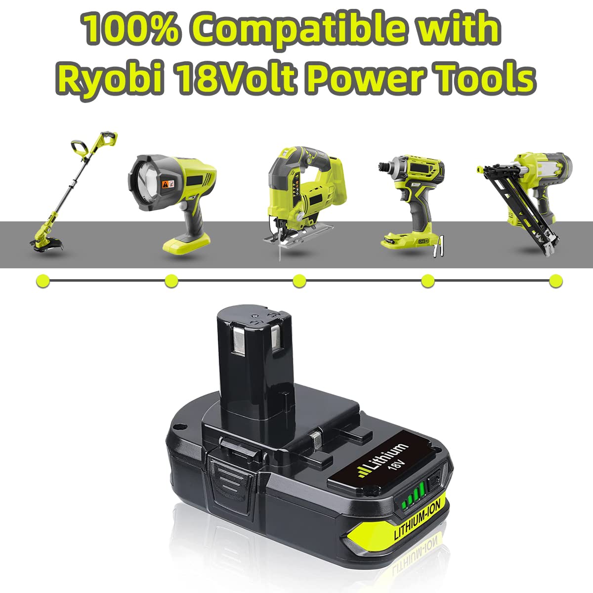 Masione 2Pack 3.0Ah 18V P102 Lithium-Ion Replacement for Ryobi 18v Battery P102 P103 P104 P105 P107 P108 P109 P190 Compatible with Ryobi Batteries Cordless Power Tools Masione