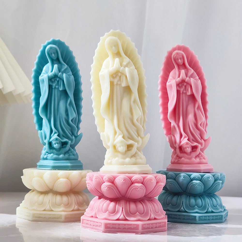 Religious Virgin Mary Statue Silicone Mold Virgin Mary Candle Molds for Candle Making Supplies Wax Tools Virgen Maria Candle Mold Silicone Molds for Resin Concrete Plaster Epoxy Molds Home Decor RUIYDZ