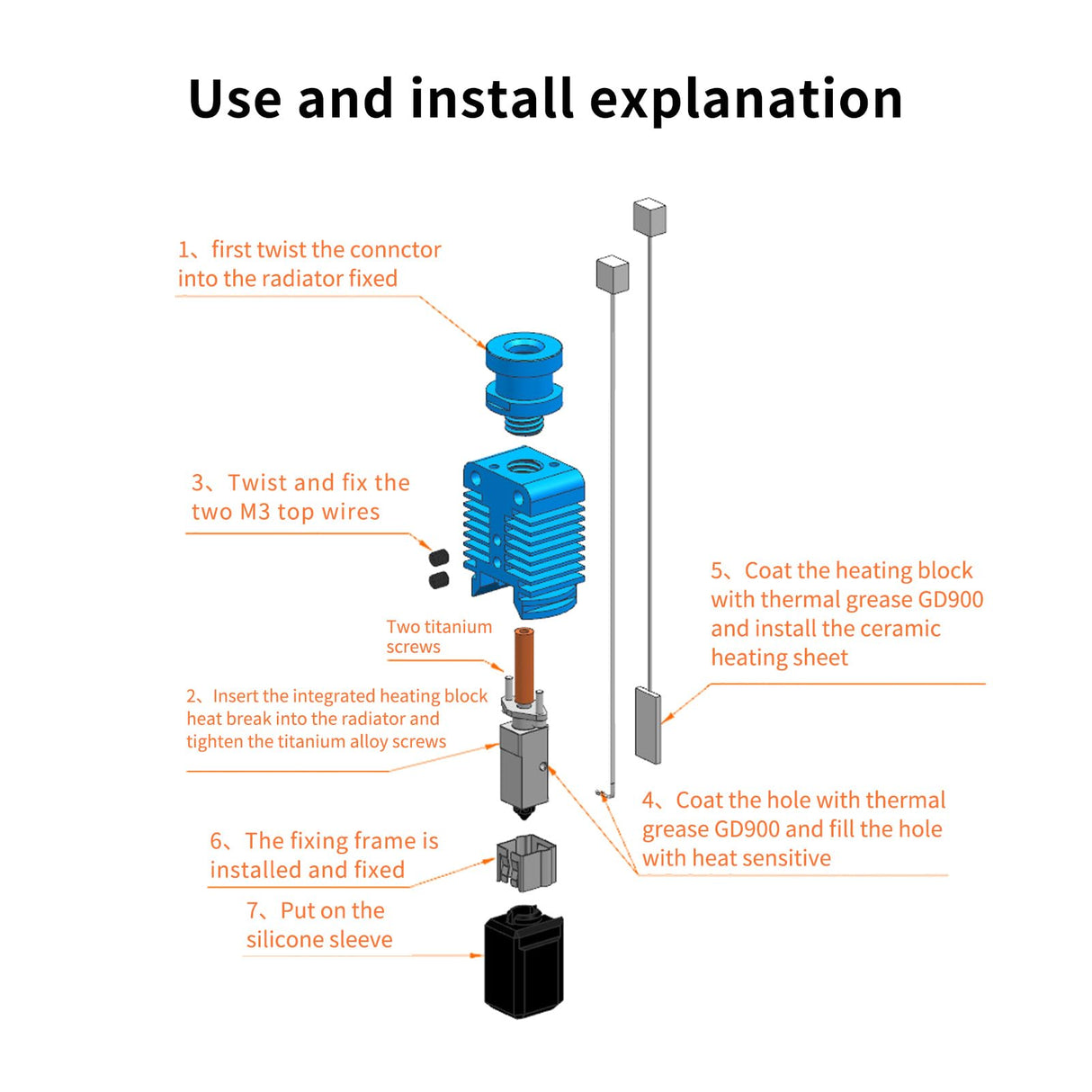 Ceramic Heater Core CHC Hot End Bimetal Heatbreak Hotend High Wear-Resistance Compatible with Voron 2.4 V0 V0.1 V0.2, Ender 3 V2 Pro Ender 5 Series CR10 3D Printer Parts HOCENWAY