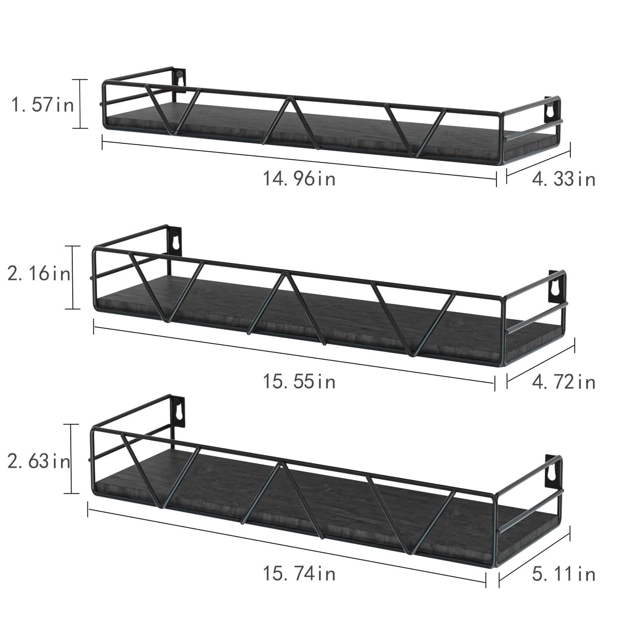 Amaoot Floating Shelves Set of 3, Home Wood Wall Shelf, Farmhouse Shelf for Bedroom, Wall Mounted Floating Shelf for Living Room, Bedroom, Bathroom, Kitchen, Office (Black 2) Amaoot