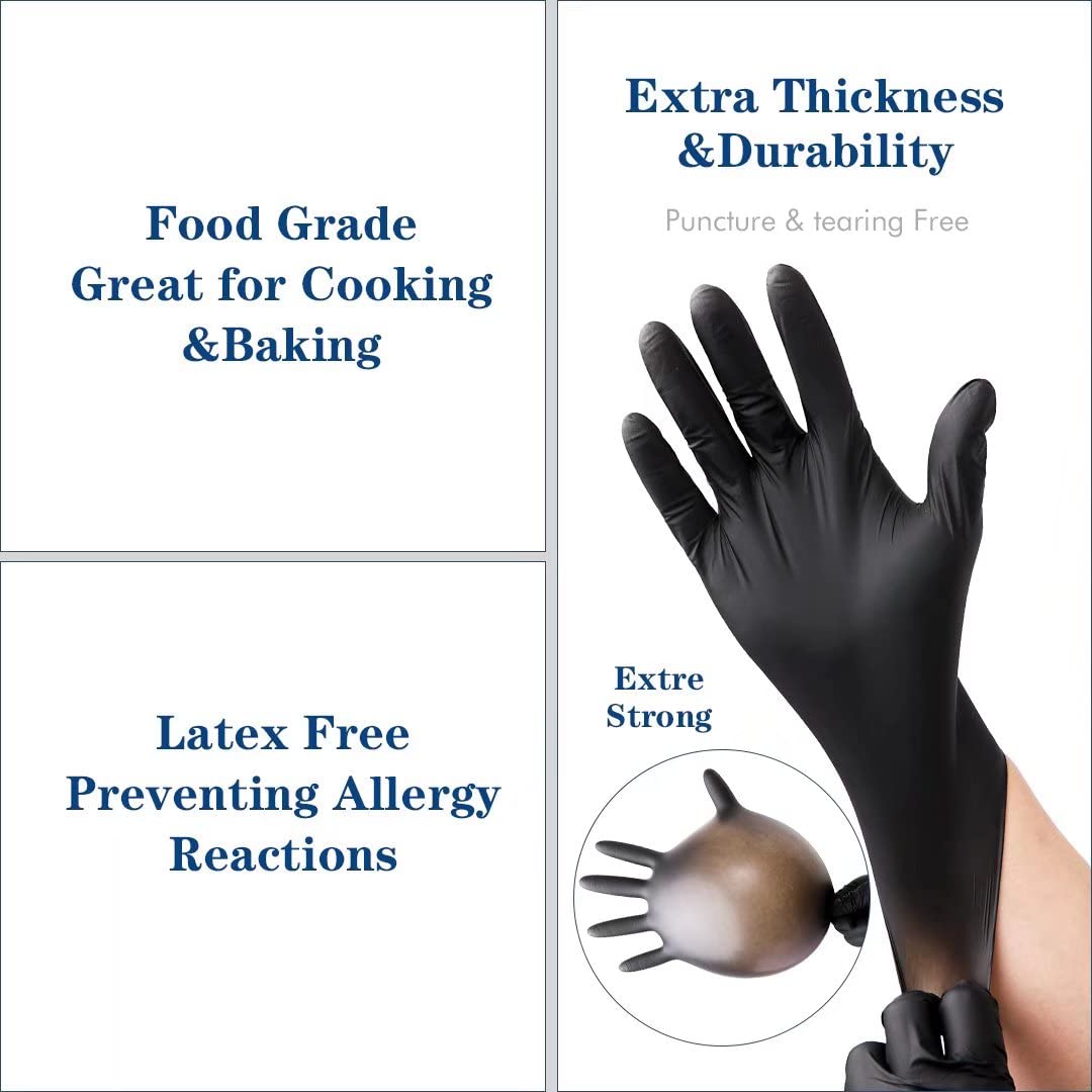 YKANG Black Nitrile Gloves,Disposable Gloves Latex Free 100 PCS,Cooking Gloves,Food Prep,BBQ,Household Cleaning Gloves(Large) YKANG