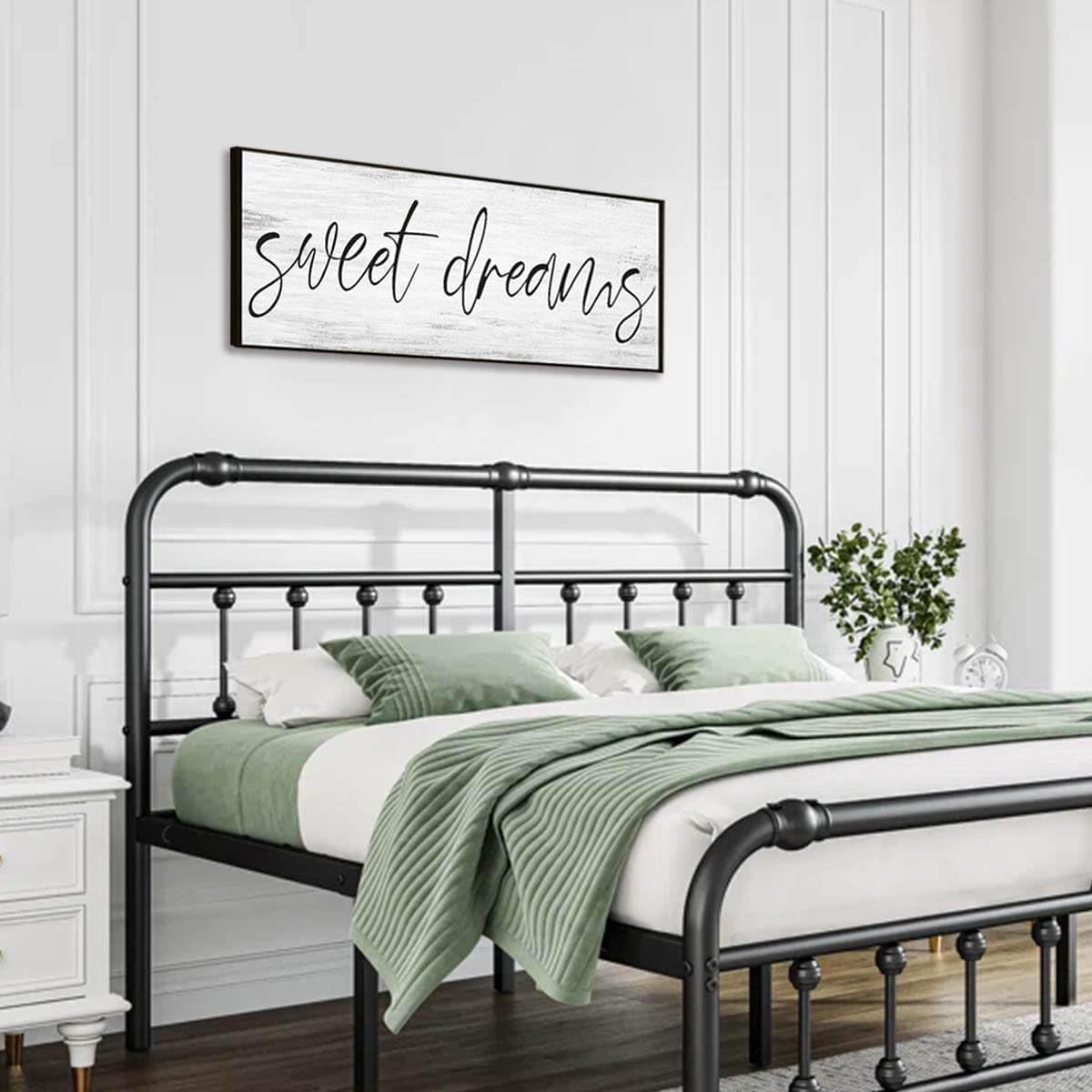 Sweet Dreams Signs Bedroom Wall Decor Above Bed Rustic Canvas Wall Art for Farmhouse Decor Large Size Framed Wall Art Master Guest Bedroom Signs Wall Decor above Bed (Black Wooden Frame/ 43x15inch) COHLOE