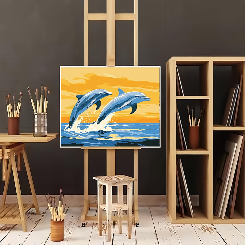 Natuyalo Paint by Numbers for Adults Beginner, Dolphin Acrylic Painting by Number Kits Animal DIY Art Craft Kits Suitable for Home Wall Decoration Frameless (16x20 Inch) Natuyalo