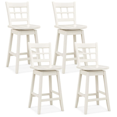 Giantex 24.5" Bar Stools Set of 4, Farmhouse Swivel Barstools with 6-Grid Hollow Back & Ergonomic Contoured Seat, Footrest, Wooden Counter Height Bar Stools for Kitchen Island, Bar, Cafe, White