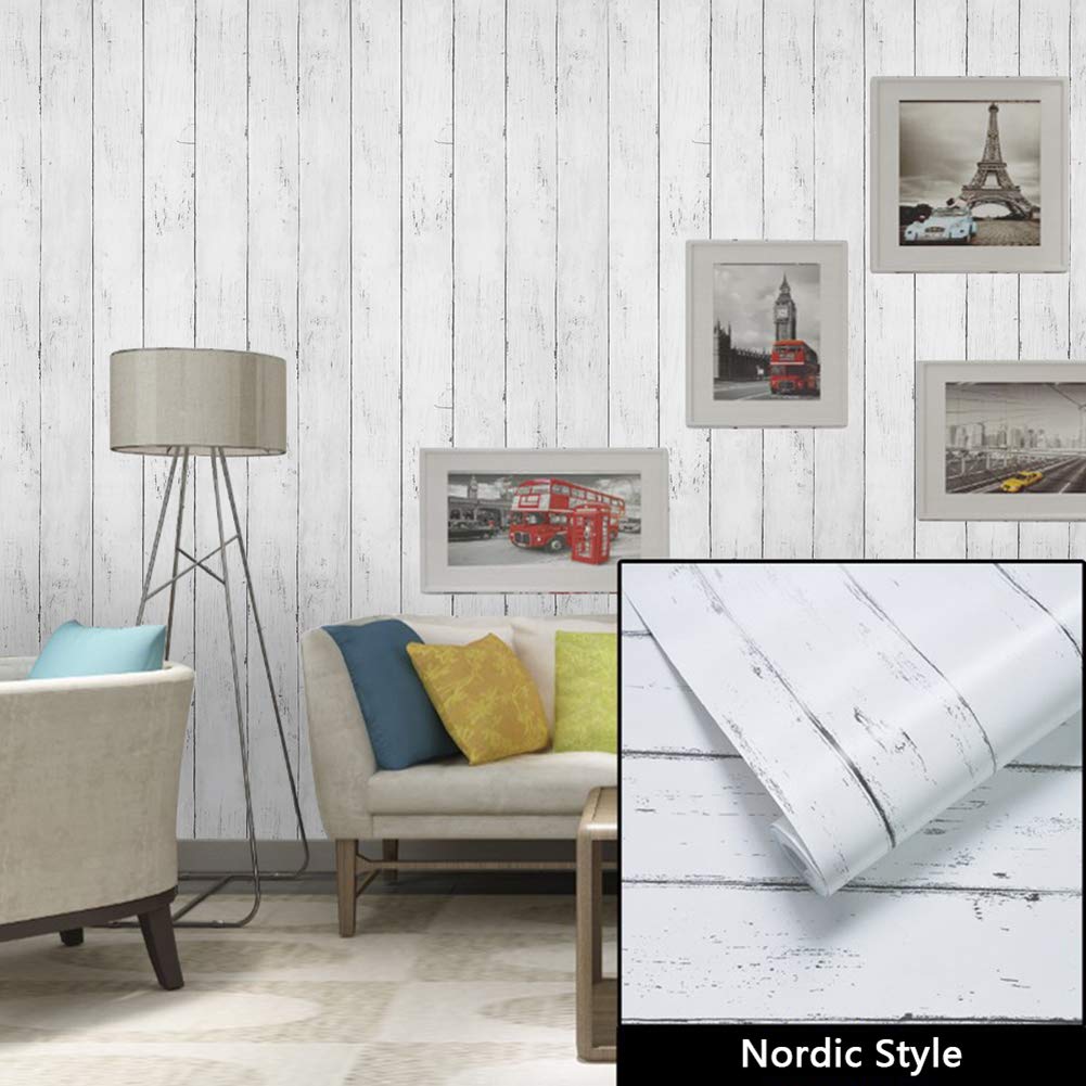 Livelynine 17.7x276 White Shiplap Wallpaper Peel and Stick Farmhouse Wood Contact Paper Self Adhesive Wall Paper Rolls Prepasted Fadeless Distressed White Wood Bulletin Board Roll Classroom Removable Livelynine