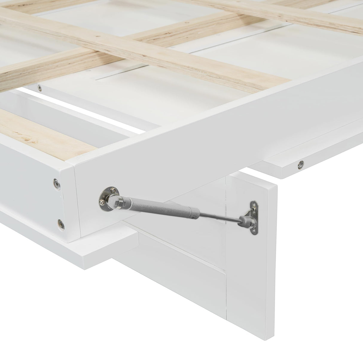 Merax Queen Size Murphy Bed Wall Bed with Shelves, Drawers and LED Lights,White Merax