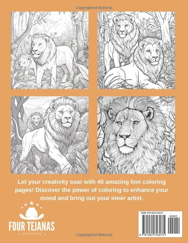 Mighty Lions Coloring Book: For Kids, Teens & Adults, Fun Lion Designs, 40 Awesome Images, Relaxation and Stress Relief Themes WoodArtSupply