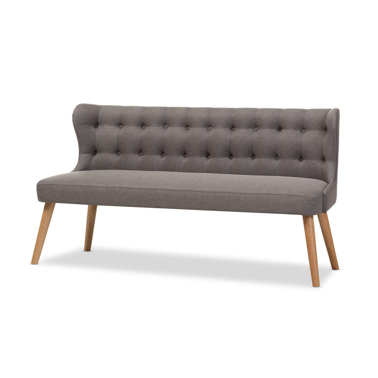 Baxton Studio Melody Mid-Century Modern Grey Fabric and Natural Wood Finishing 3-Seater Settee Bench Baxton Studio