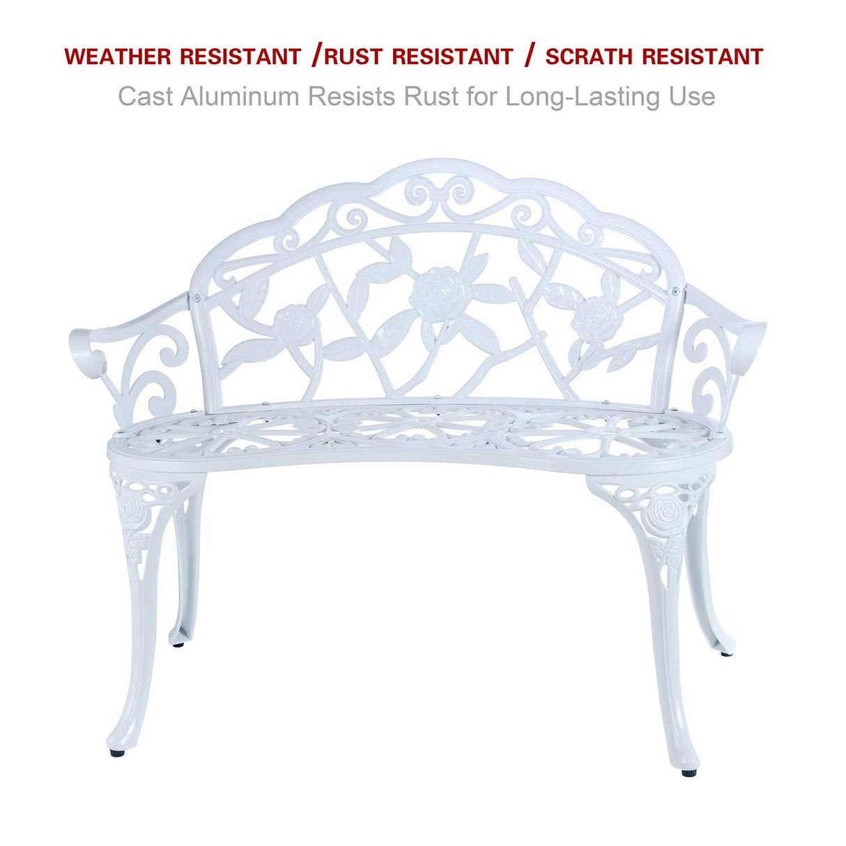 Patio Balcony Bench Double Seat, Anti-Rust Cast Aluminum Patio Garden Bench for Park Yard Outdoor Furniture White.1 C/G patio casa