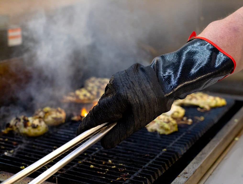 BBQ Gloves Cooking Gloves Food Contact Safe No BPA Insulated Waterpoof, Oil Proof, Heat Resistant BBQ, Smoker, Grill, and Outdoor Cooking Gloves, Neoprene Material Made in USA, 13 Inch Long G & F PRODUCTS