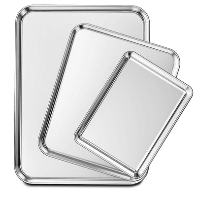 Wildone Baking Sheet Set of 3, Stainless Steel Cookie Sheet Baking Sheet Pan, 9/12/16 Inch, Non Toxic & Heavy Duty & Easy Clean
