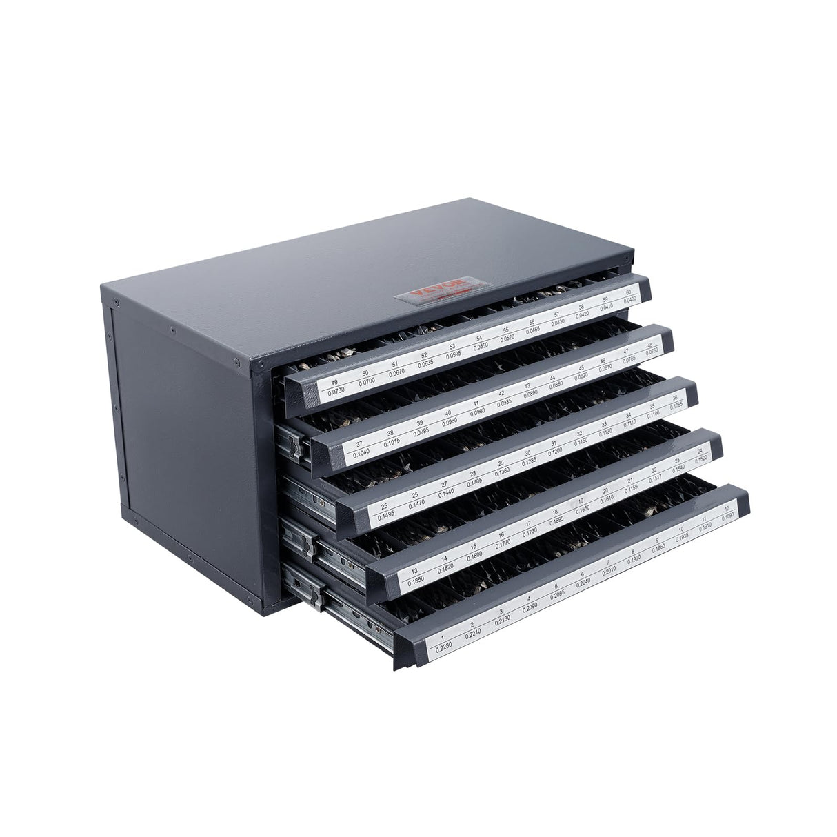 VEVOR Drill Bit Dispenser Cabinet, Five-Drawer Drill Bit Dispenser, 60-Compartment Drill Bit Organizer Cabinet, Drill Dispenser Organizer Cabinet Holder for Jobber Length Wire Gauge Sizes 1 to 60 VEVOR