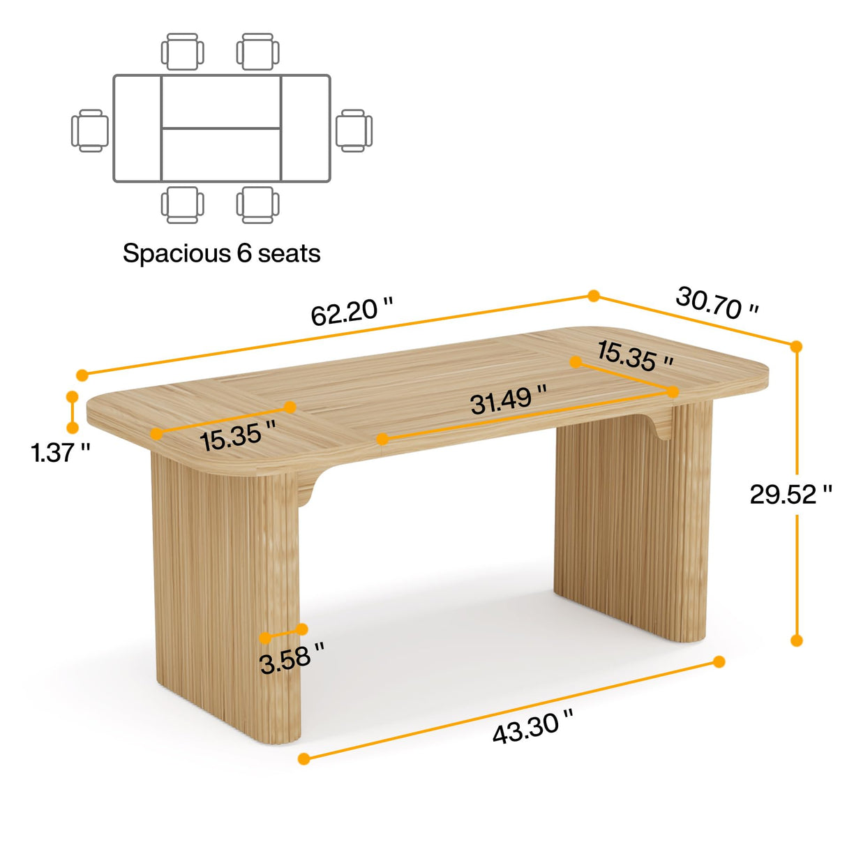 Tribesigns 62" Executive Desk, Large Computer Office Desk with Double Pedestal, Modern Simple Style Natural Wood Top Rectangle Writing Desk for Home Office (Natural) Tribesigns